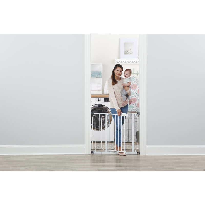 White Metal Pressure Mounted Walk Through Baby Gate