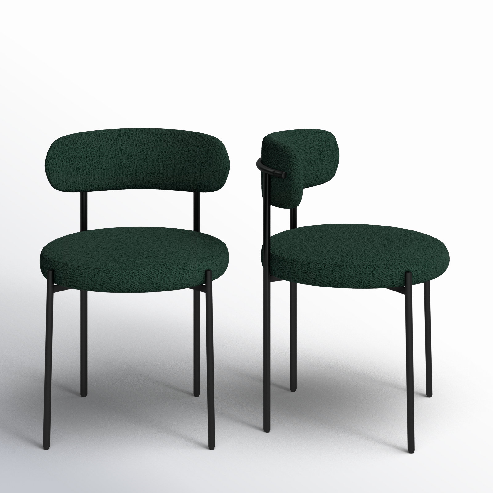 Sherwood Solid Back Boucle Side Chair, Green Boucle, Matte Black