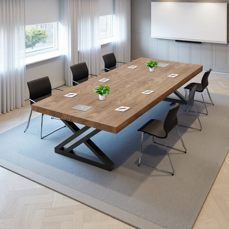 Table de conférence rectangulaire en bois massif de style industriel, H 29,53 po x L 78,74 po x l 31,5 po
