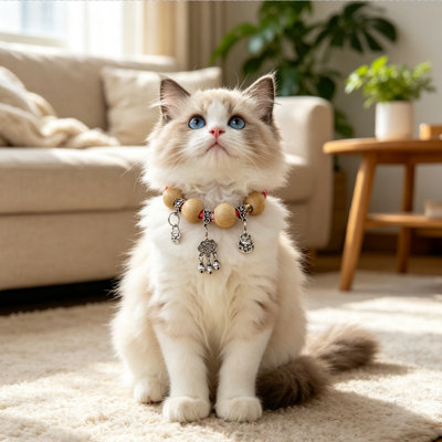 Camphor Wood Pet Collar with Longevity Lock Charms, Traditional Floral Fabric Adjustable Pet Neck Collar, Natural Insect Repellent Decorative Collar for Cats, Kittens and Small Dogs