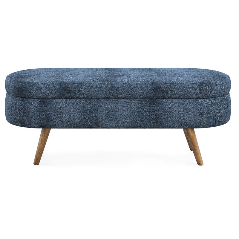 Banc de rangement ovale bleu foncé avec pieds en bois d'hévéa lisse, capacité de charge de 250 lb, fabriqué à la main, pour repose-pieds ou siège, capacité de preuve, fait, place