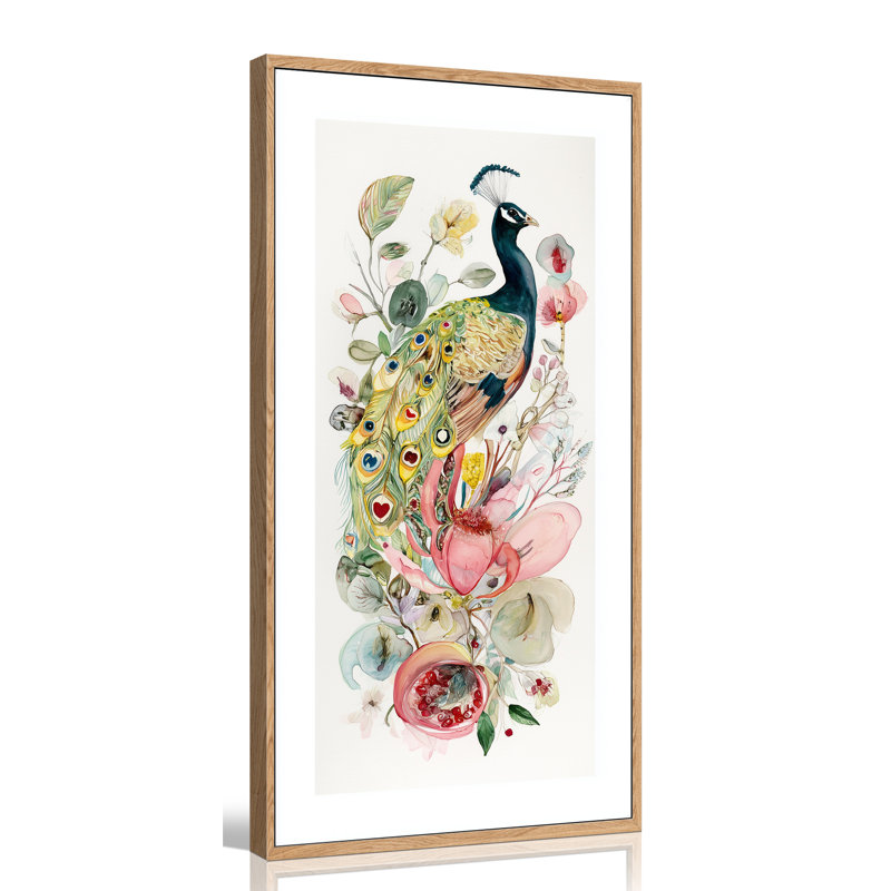 Art mural en toile paon encadré TEPakihi, H 48 po x l 24 po