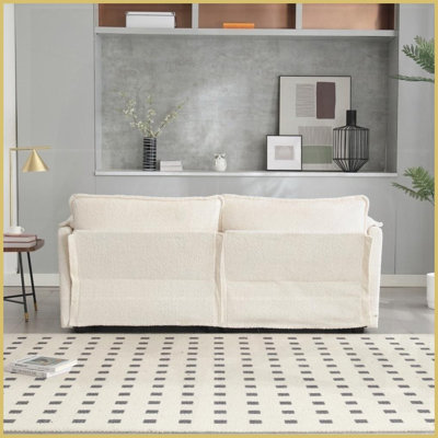 Modern Chenille Oversized Double Sofa with Footstool &amp; Side Pockets – Cozy Living Room Seating
