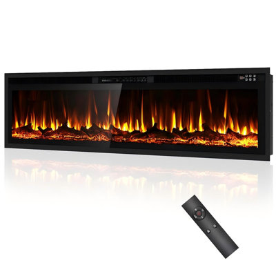 Foyer électrique ultra-mince encastré et mural - flamme 3D HD avec télécommande