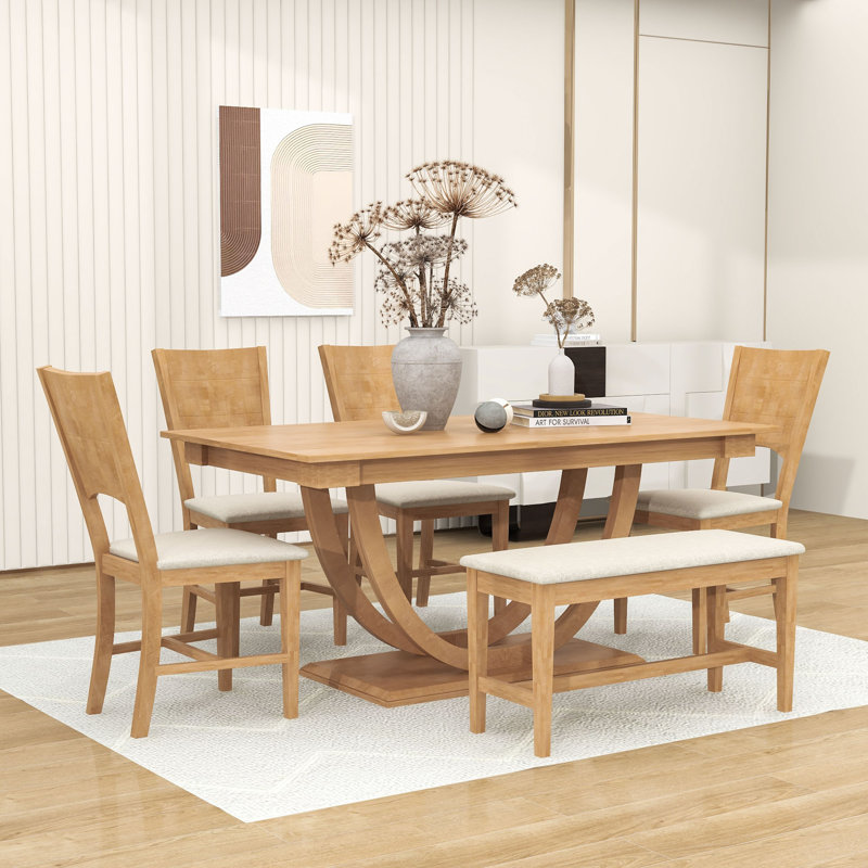 Ensemble de salle à manger à piédestal 6 pièces, ensemble de table de cuisine avec banc et 4 chaises de salle à manger Burg