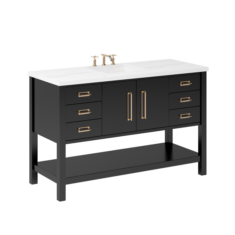 Kiawah Single Extra Wide Bath Vanity, Noir, Satin Gold, 48"