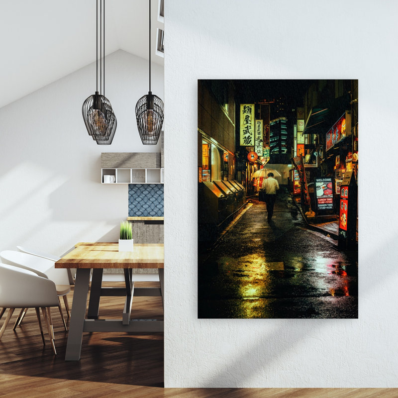 Rainy Night In Tokyo Contemporary Wall Art Print 1 Piece Wrapped Canvas Wall Art, 152.4cm H x 101.6cm W