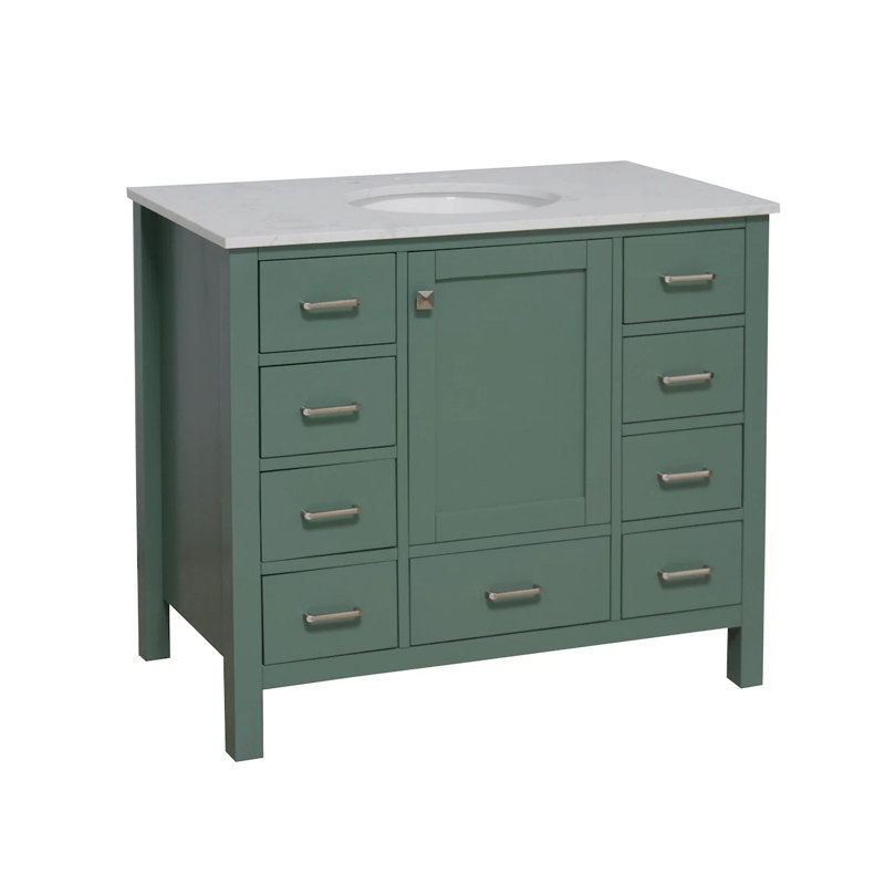 Ensemble de meuble-lavabo simple 42 po Claudett, Vert sauge, Carrare d'ingénierie