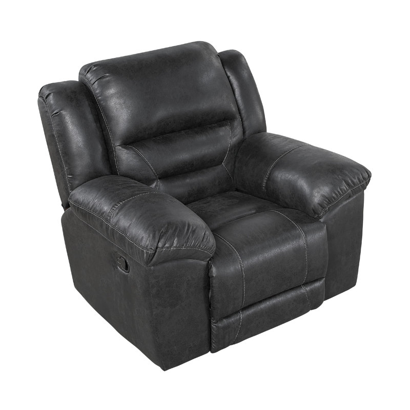 Henry Manual Rocker Recliner Chair In Pillow Tufted Microfiber, Black
