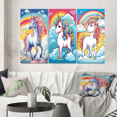 " Cute Unicorn And Rainbow II " 3 - Pieces