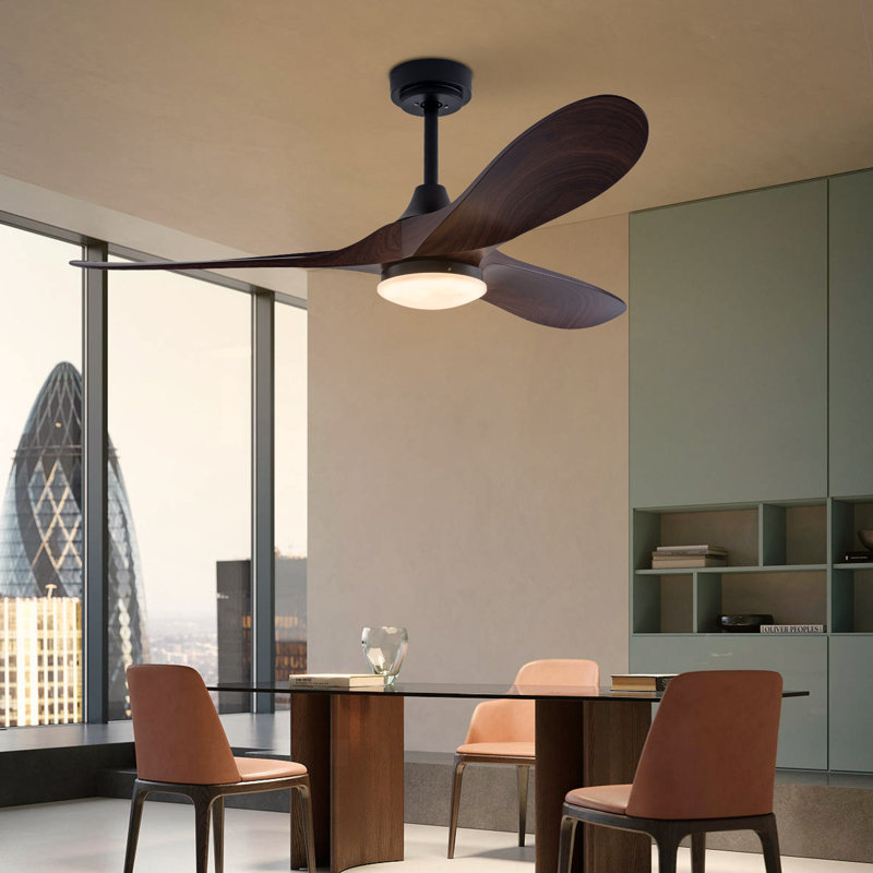 Ventilateur de plafond en bois à 3 pales de 42 po à DEL avec télécommande et fonction de minuterie