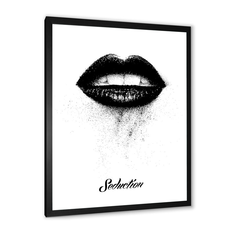 Lèvres monochromes noires - cadre photo, impression sur toile, H 40 po x l 30 po x 1,5 po, Cadre noir