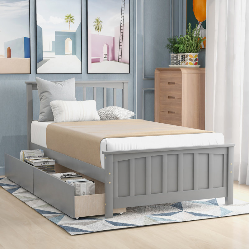 Platform Bed With Two Drawers, Gray