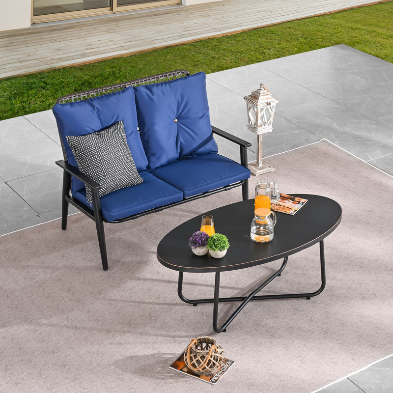 Einy 2 - Person Patio Conversation Set with Cushions, Blue
