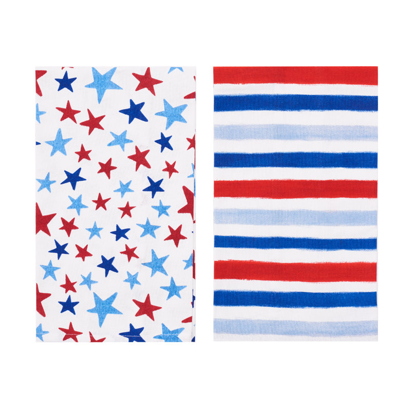 Ensemble de 2 serviettes de cuisine aquarelles rouges, blanches et bleues, 4 juillet