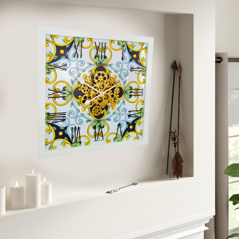 Atrani 24'' Square Wall Clock with Real Moving Gears