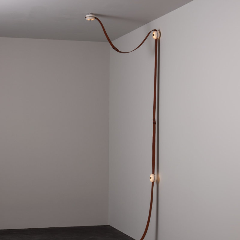 SNAPS Floor-to-Ceiling Plug-in LED Lamp, Black, Chestnut Leather