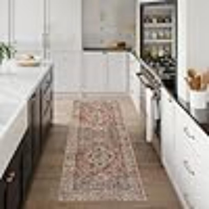 Oriental Washable Rug Runners For Hallways, 2X5 Kitchen Runner Rug Non Slip With Rubber Backing Ultra-Thin Vintage Carpet For Bedroom Bathroom, Peach/Orange