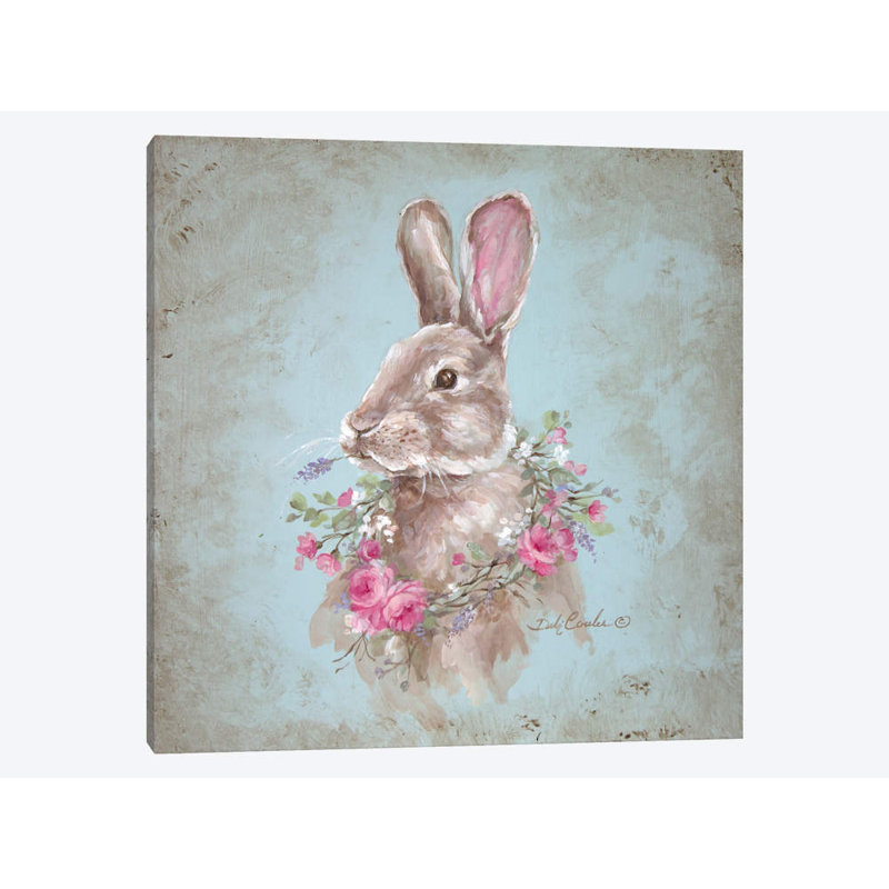 Bunny With Wreath by Debi Coules - Painting on Canvas, 66.04 cm H x 66.04 cm W x 3.175 cm D, No Frame
