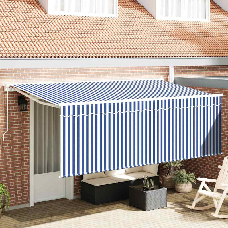 Brayden Studio Fabric Cover Retractable Door / Window Awning, Blue/White/White, 400 cm W x 200 cm D