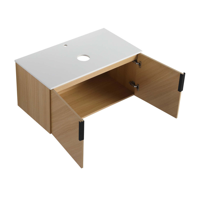 Meuble-lavabo de 36 po avec dalle de pierre artificielle supérieure, porte à fermeture douce 2 po, fixation murale (meuble-lavabo seulement, sans lavabo)