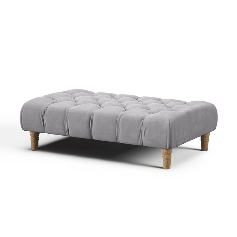 Gaudreau 90Cm Wide Velvet Tufted Rectangle Ottoman, Grey