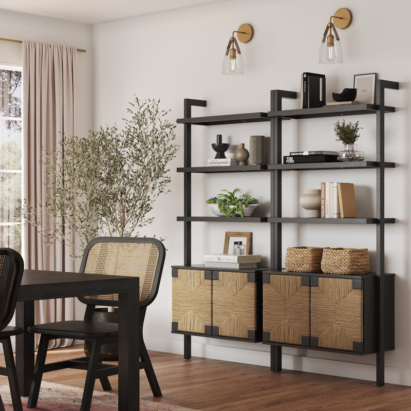 72'' H x 32'' W Seagrass Bookcase, Brushed Black