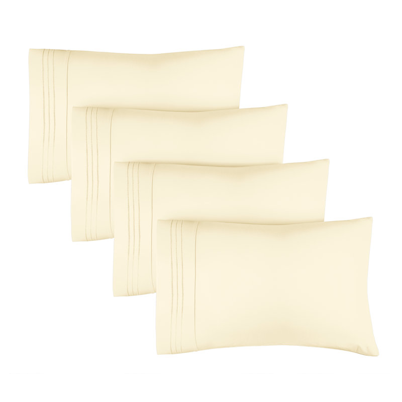 Pillowcase Set, Soft Double Brushed Microfiber, Cooling & Breathable Pillow Covers, Set of 4, King, Off White