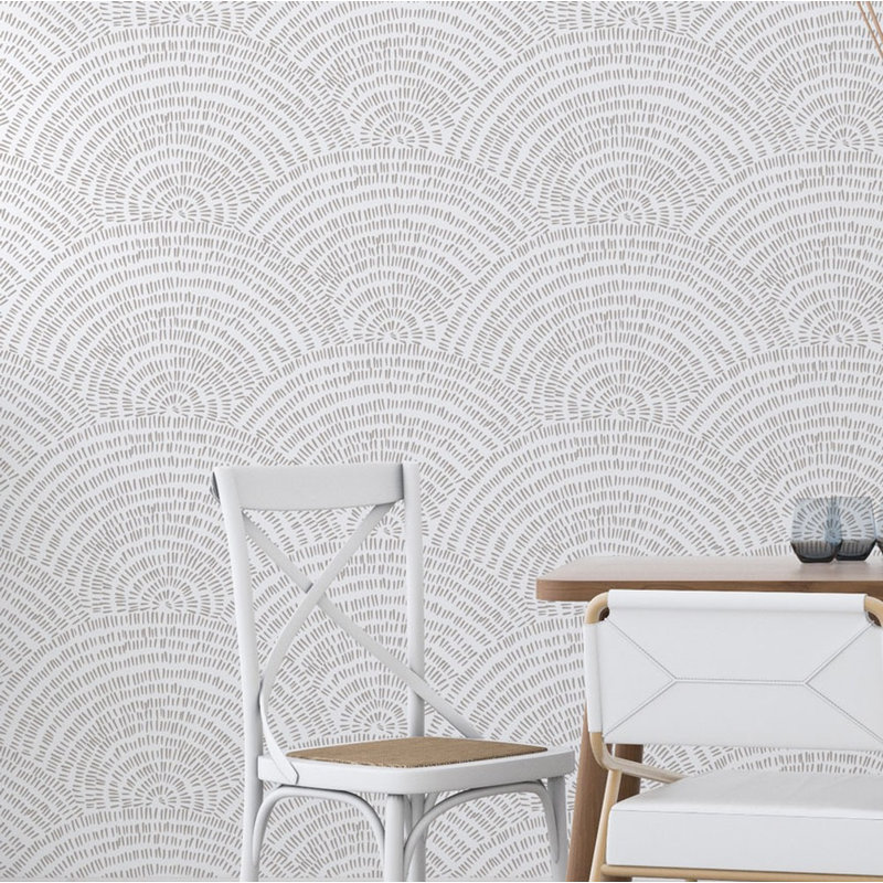 Light Grey Scallop Arch Pattern Wall Mural | Modern Japandi Wave Wallpaper | Non-Woven or Peel and Stick, Non tissé