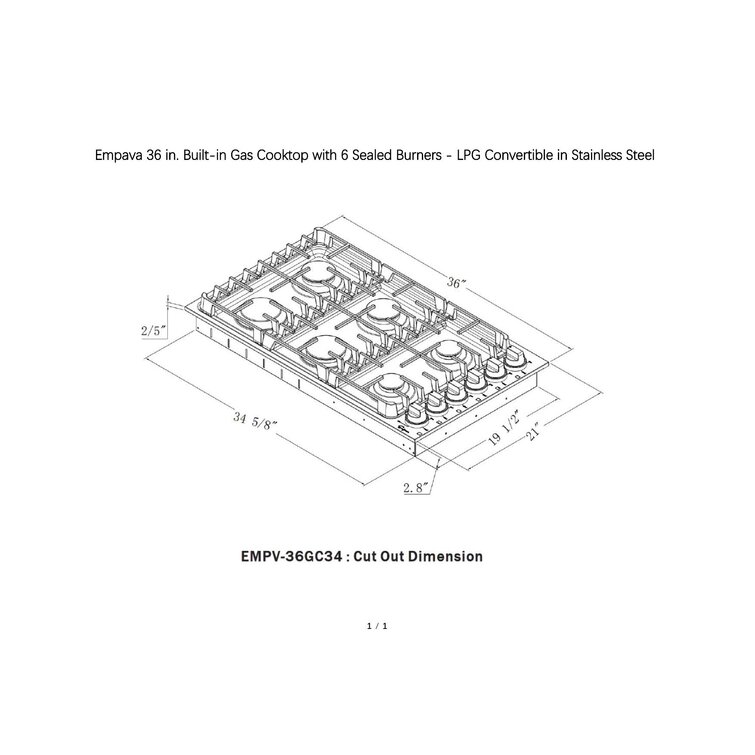 Empava 36 in. Built-in GAS Cooktop in Stainless Steel with 5 Sealed Burners