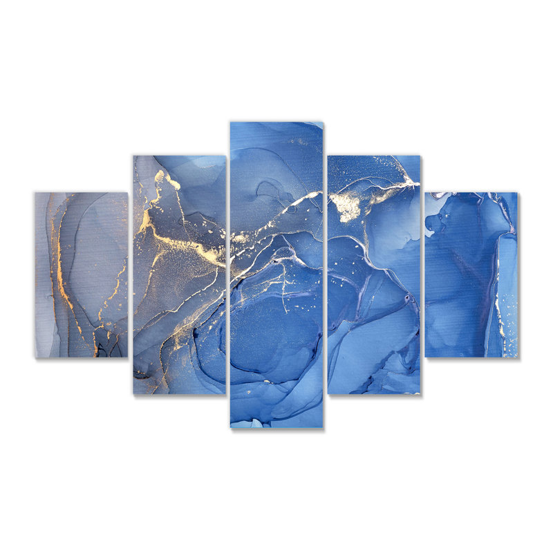 Encre bleue et grise - impression sur toile tendue 5 pièces