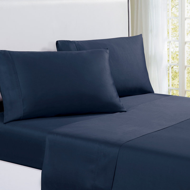 Harbor Home Solid 300-Thread Count Cotton Sheet Set, Full, Navy