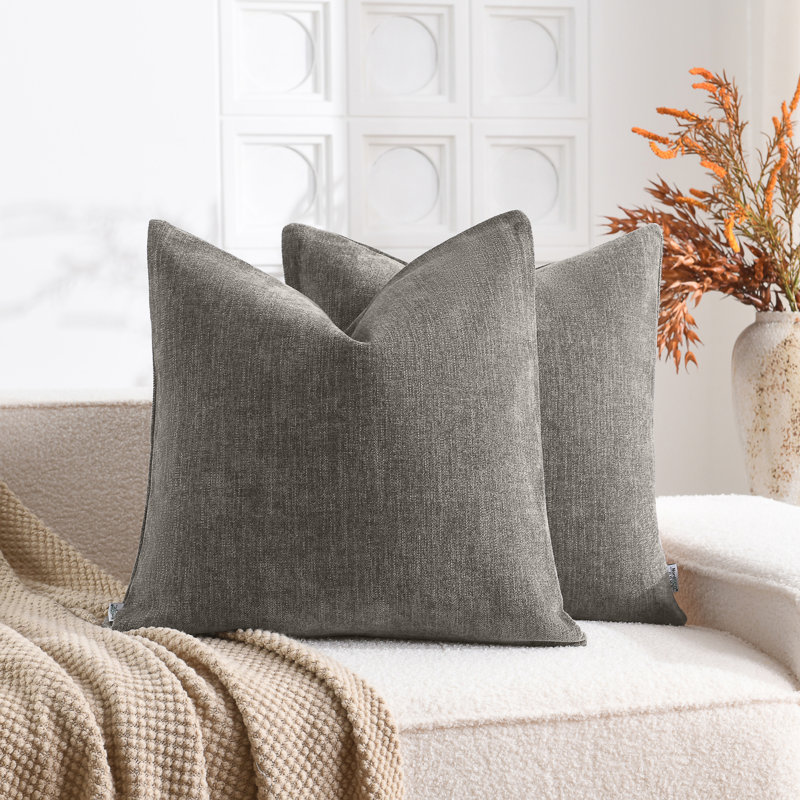 Housse de coussin en chenille flammée douce et texturée, Carré 20 po, Gris