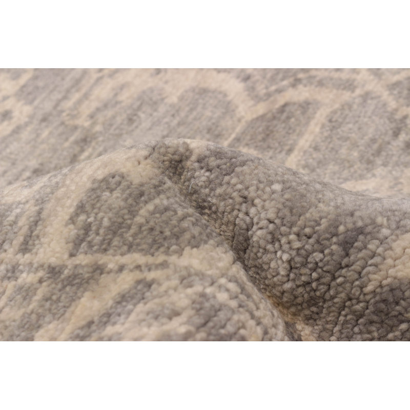 Tapis gris noué à la main unique 12 pi x 14 pi 11 po