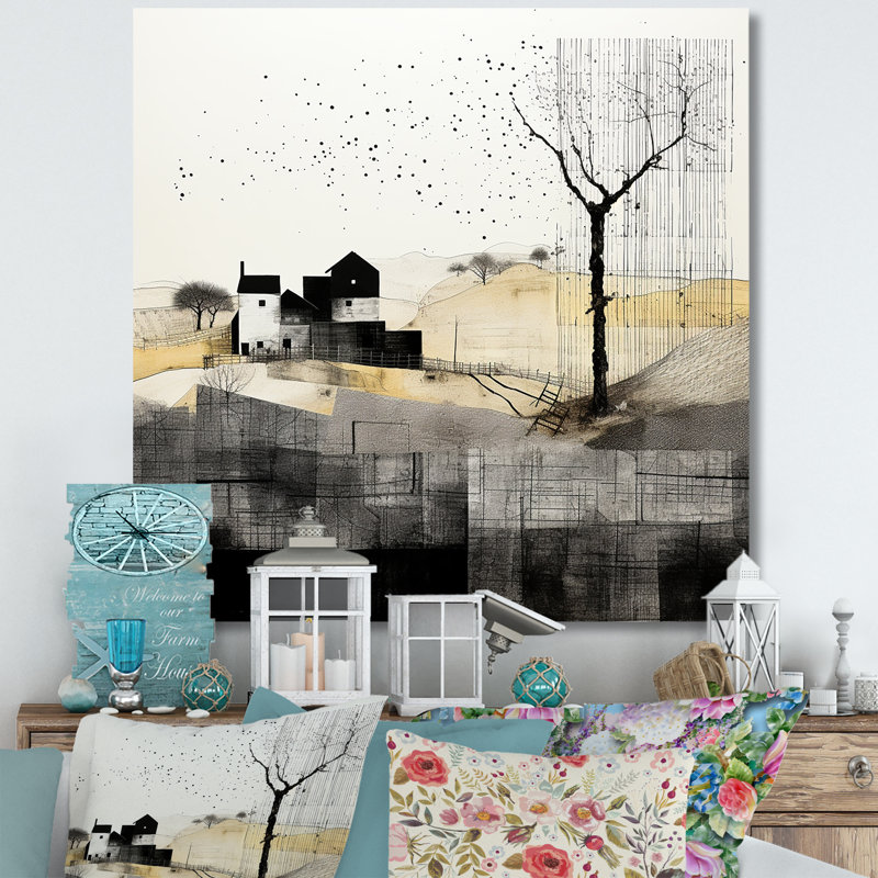 Minimalisme campagne noir et blanc I, Toile tendue, H 16 po x l 16 po x P 1 po