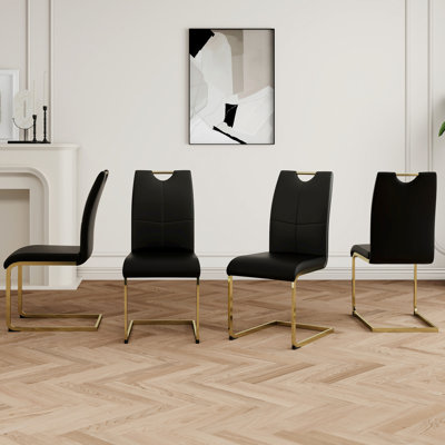 Chaises de salle à manger rembourrées avec siège haut en éponge, pieds en métal doré pour le salon, la chambre à coucher, la cuisine confortable et douce de 4 pièces, la pièce