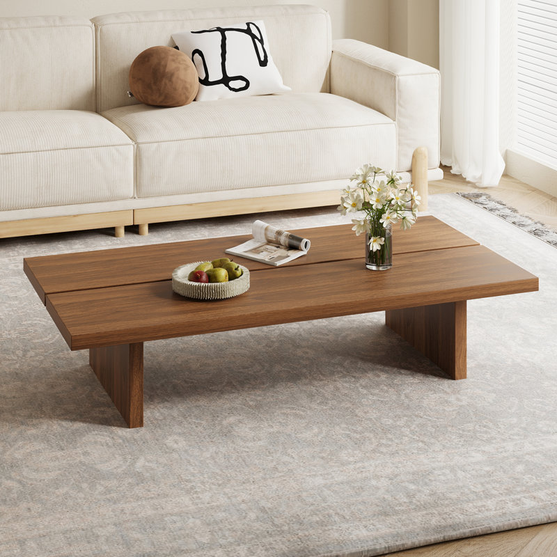 55" Modern Minimalist Split Brown Coffee Table, Rectangular Wood Center Table for Living Room, Brown