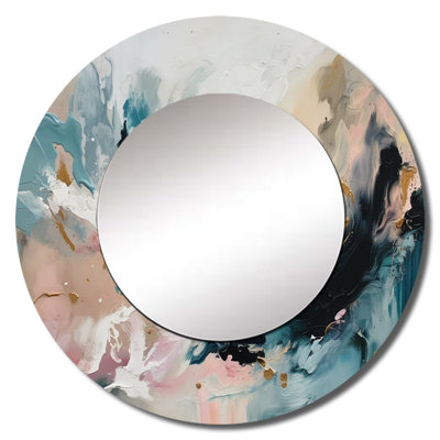 Piters Delicate Brushstrokes Abstract Painting V - Abstract Painting Decorative Wall Mirror, Cream Round Mirror, Printed Metal Art