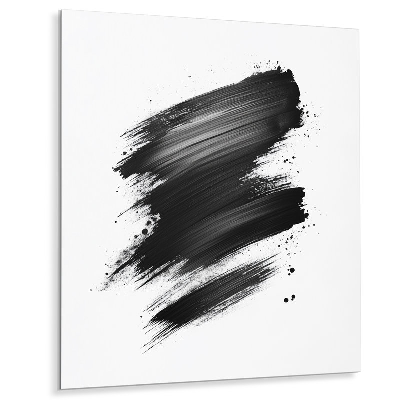 «Black and White Brushstroke Meditation - Abstract Minimalisme, impression sur métal moderne, L 34 po x H 44 po
