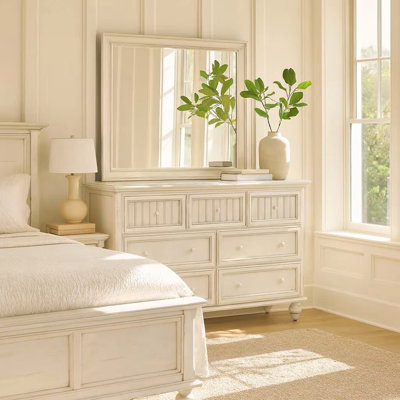 Kolya 7 Drawer 58" W Coastal Elegance Soild Wood Double Dresser Blue or White by Highland Dunes