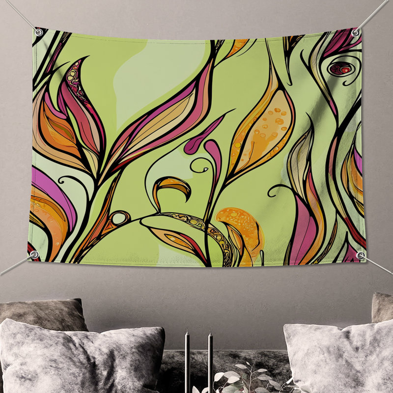 Tapisserie murale florale - Décoration murale abstraite, H 104 po x 88 avec 4 œillets
