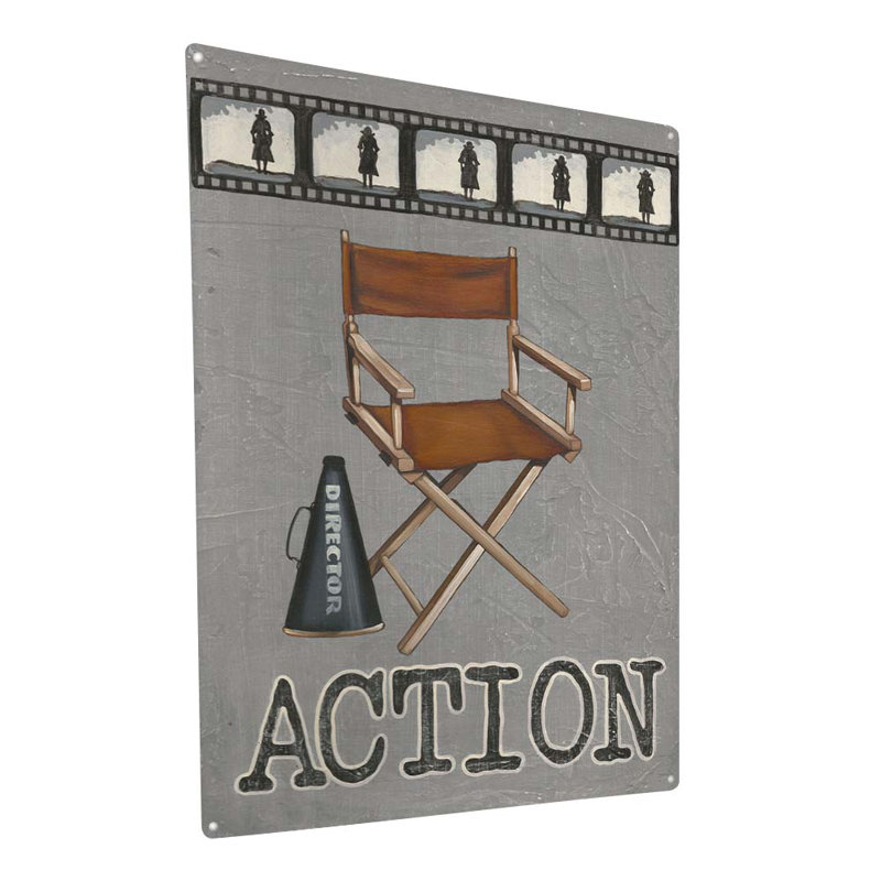 Signe d'action en métal sur fond blanc