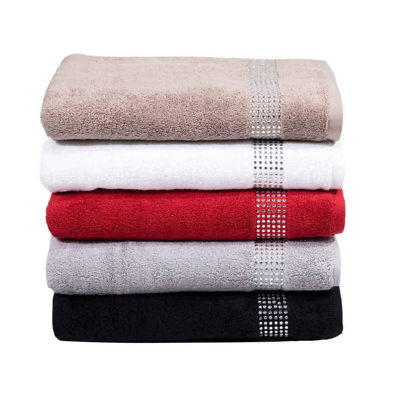 Sparkles Home Stripe Rhinestones Bath Towel | 100% Turkish Cotton Terry Cloth | Machine Washable, Taupe