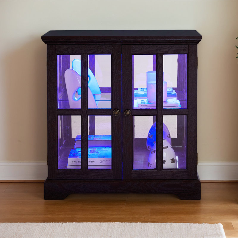 Vitrine lumineuse à DEL, vitrine antique avec tablettes réglables, vitrine rétro avec portes en treillis, bibliothèque élégante et armoire de rangement pour l'organisation à la maison