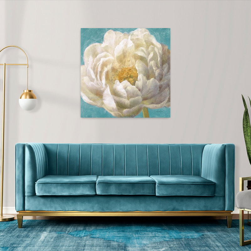 Art traditionnel en fleurs avec fleurs bleues, H 36 po x l 36 po
