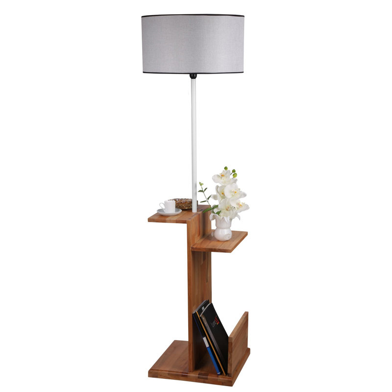 Alisa 170cm Tray Table Floor Lamp, Grey, Brown/White