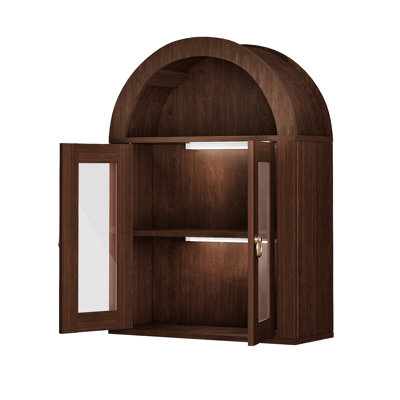 Armoire murale arquée avec portes en verre, tablettes lumineuses et réglables pour la salle de lavage, la salle de bain et la cuisine