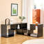 Meuble télé moderne en bois aggloméré noir, console multimédia extensible et personnalisable, centre de divertissement à combinaison libre avec tablettes de rangement ouvertes pour le salon, la chambre à coucher et le bureau