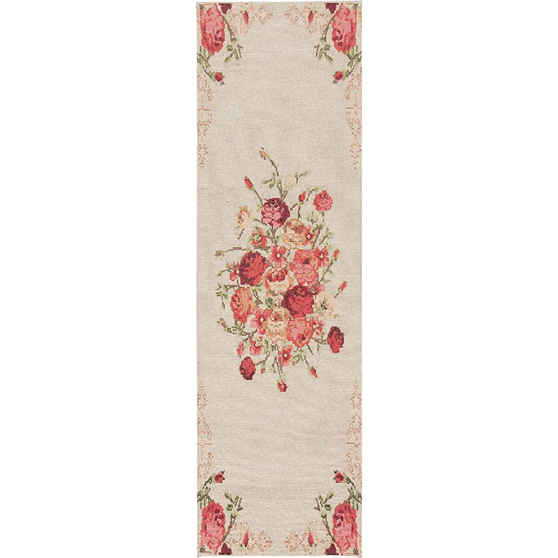 Tapis intérieur / extérieur en polyester tissé à la machine Mehvish - rouge / beige / vert