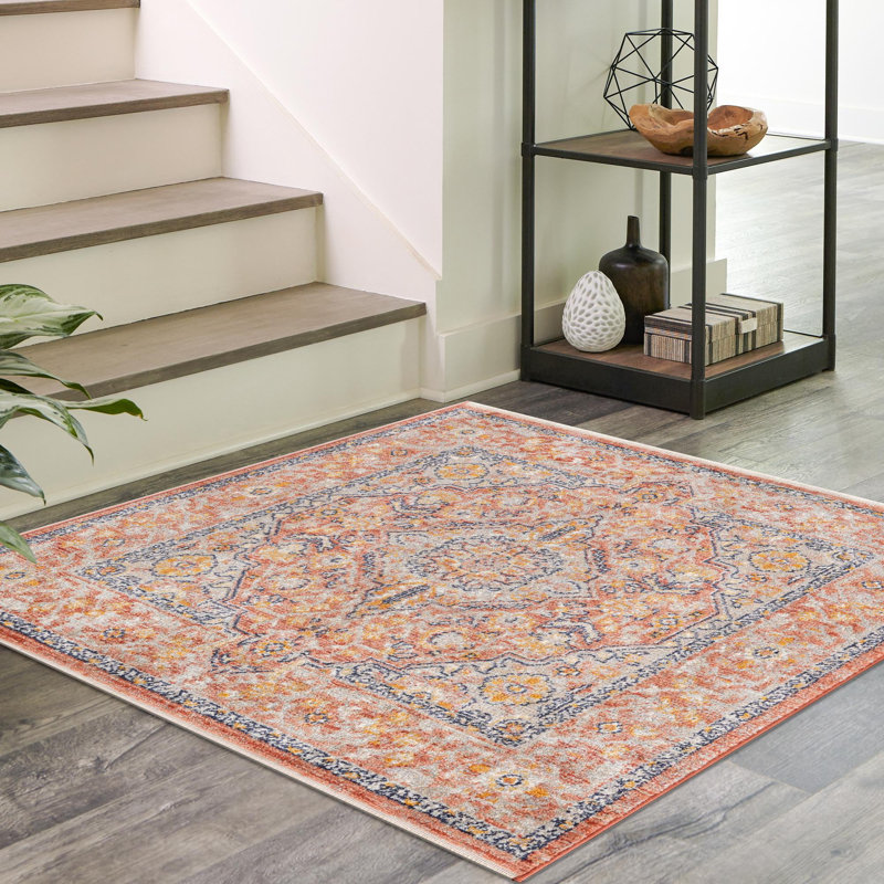Alkire Oriental Area Rug, Square 3'3", Brick Red